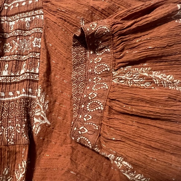 Daughters of India Mishka Mini Dress Chai Size Medium Boho Puff Sleeve Cotton - Picture 11 of 13